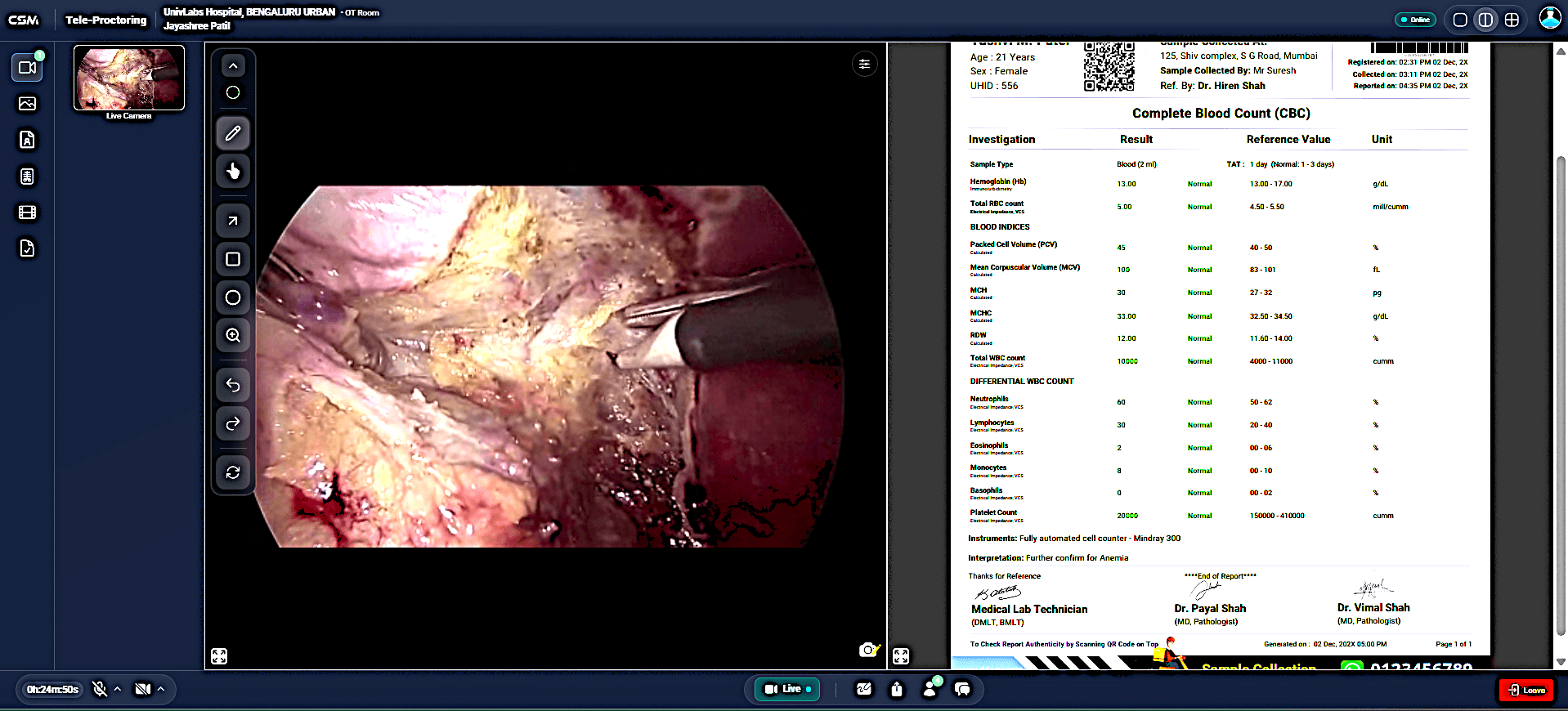 SWAN patient record and surgery reporting view