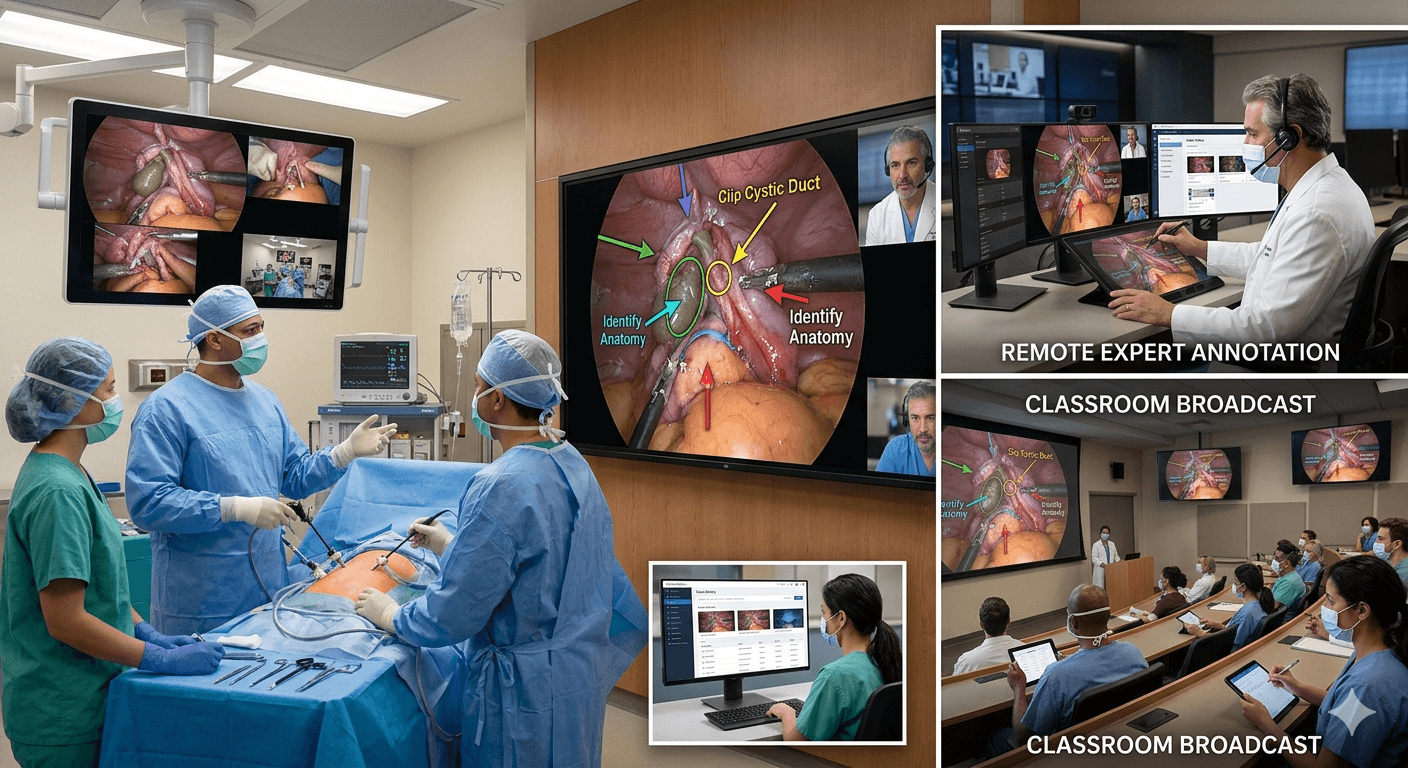 CSM used in a connected surgical teaching and guidance environment